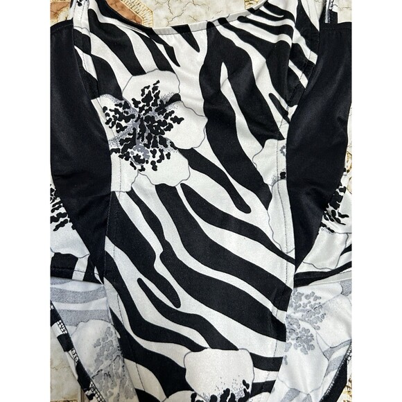 Vintage Zebra Floral One Piece Swimsuit Barefoot Miss Size 7/8 High Cut 90s Vibe - Picture 2 of 8